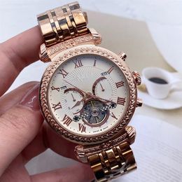 2022 New Luxury Mens Watch Automatic Mechanical Watches Rose Gold Multifunction Tourbillon Clock2522