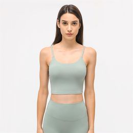 L238 Women Thin Straps Yoga Tops Training Outfit Vest Fitness Tank Sexy Underwear With Removable Chest Pad Lady Half Sling Sports 278e