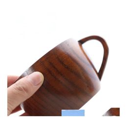 Mugs Office Large Capacity Tea Retro Wooden Coffee Mug Cups Primitive Handmade Home Natural Wood Water Cup With Handle Drop Delivery Otnhx