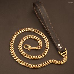Dog Collars Traction Leash Faux Leather Strong Metal Cuba Stainless Steel Pet Chain For