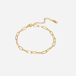 Anklets 2022 18K Gold Colour Simple For Women Paper Clip Link Chain Trendy Stainless Steel Wrist Fashion Jewellery Gift