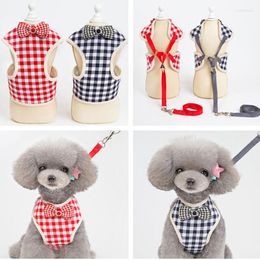 Dog Collars High Quality Soft Small Pet Harness Leash For Puppies Chihuahua Yorkie Cute Grid With Bow Rhinestones