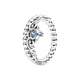 Authentic Sterling Silver Blue Tiara Ring for Pandora Fashion Wedding Party Jewelry For Women Girls CZ Diamond Girlfriend Gift Designer Rings with Original Box