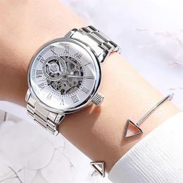 New Fashion Luxury Brand Women Mechanical Watch Female Clock Automatic Mechanical Watches For Women Silver Montre Femme264i