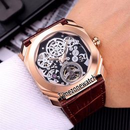 New Octo Finissimo Tourbillon 102719 BGO40PLTBXTSK Skeleton Automatic Mens Watch Rose Gold Case Brown Leather Strap New Watches ti2549