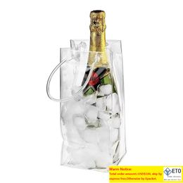 Portable Ice Wine Collapsible Clear Cooler Packing PVC Leakproof Pouch Bags With Carry Handle For Champagne Cold Beer Wines