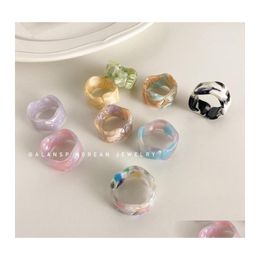 Band Rings Korea Fashion Vintage Simple Aesthetic Acetate Ring Colorf Acrylic Thick Round For Women Girls Jewellery Accessories Gifts Otgrb