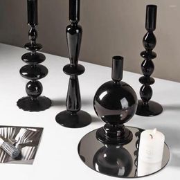 Candle Holders Ins Nordic Style Designer Black Glass Holder Dining Table Vase Home Decoration Porch Living Room