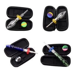 Headshop214 NC019 Hookah Smoking Pipe Bag Set About 5.95 Inches 10mm 14mm Quartz Ceramic Nail Clip Dabber Tool Silicon Jar Case Colourful Dab Rig Glass Water Bong