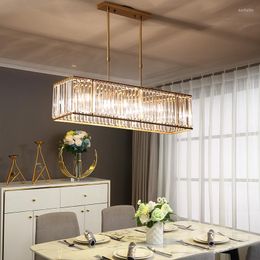 Pendant Lamps Led Modern Retro Long Cuboid Crystal Ceiling Chandelier Hanging Light Models Lampen Fixture For Art Decor Dining Room Kitchen