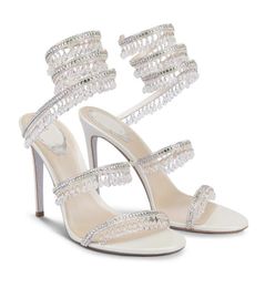 Elegant Evening Chandeler Rene Sandals Shoes For Women Stiletto Heel Glitter Soles Lady Crystal & Beads Caovillas High Heels Party Wedding White Black 35-43