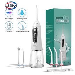 Oral Irrigators Other Hygiene LISM Irrigator 5 Modes USB Rechargeable Portable Dental Water Jet Flosser 300ml Tank Teeth Cleaner 6 Nozzle 221215