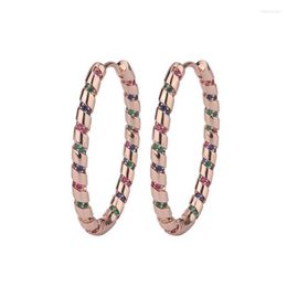 Hoop Earrings Quality Fashion Rose Gold Color Micro Mosaic Fancy Nano CZ Stripe Big Circle For Women Brand Jewelry