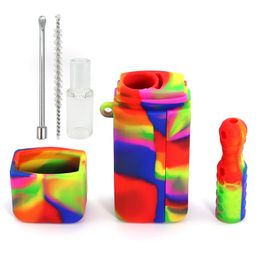 Latest Colourful Smoking Multifunction Silicone Pipes Kit Dry Herb Tobacco Philtre Catcher Taster Bat One Hitter Hookah Bong Oil Rigs Tip Straw Holder
