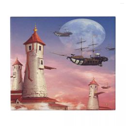 Table Mats Dish Drying Mat For Kitchen Drainer Fantasy Towers And Flying Ship Illustration Microfiber Cushion Pad Dinnerware