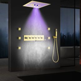 Ceiling 400X400mm Ti-gold Rain Waterfall Mist shower system 5 function Thermostatic shower set