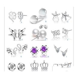 Stud S925 Sier Plated Crystal Opal Pearl Earrings Crown Wing Letters Earings Fashion Brand Jewellery For Women Drop Delivery Jewellery Dhj0N