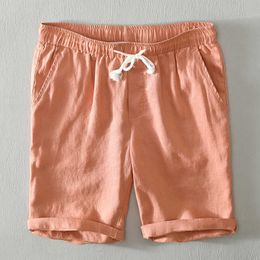 Men's Shorts Men Summer 100% Linen Shorts Candy Color 6 Colors Beach Holiday Home Male Japan Simple Casual Slim Fit Harajuku Soft Thin Shorts G221214