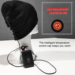 Cycling Caps 3 Levels Adjustable Electric Heated Hat Men Women Winter Hats Windproof Rechargeable Washable For Hiking