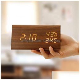 Desk Table Clocks 2021 Creative Clock Voice Control Portable Led Alarm Temperature Calendar Sn Function Drop Delivery Home Garden D Dhefn