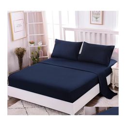 Bedding Sets 100 Egypt Cotton Set Solid Colour With Elastic Band Bed Lines El Style Twin Queen King 3/4Pcs Drop Delivery Home Garden Otlwh