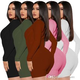 Fashion Sports Jumpsuits Womens Leisure Tights Long Sleeve Conjoined Pants Zipper Rompers Bodycon Capris Hip Lifting Sexy Bodysuit