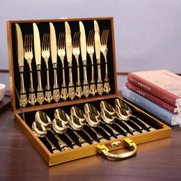 Dinnerware Sets 24-Piece Gold Flatware Silverware Set Stainless Steel Steak Knife Fork Spoon Service For 6 With Gift Box Cutlery