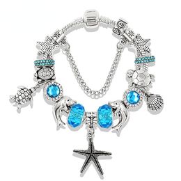 Charm Bracelets Blue Ocean Series Starfish Turtle Animal Beaded Diamond Crystal String