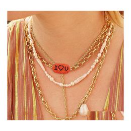 Chokers I Love U Rhinestone Paved Letter Necklaces Word Link Chain Soft Clay Pendants Necklace For Women Anniversary Jewellery Gifts 2 Otns1