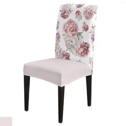 Chair Covers Vintage Flowers Pink Peony White Dining Cover 4/6/8PCS Spandex Elastic Slipcover Case For Wedding Home Room