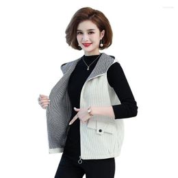 Women's Vests 2022 Women Vest Spring Autumn Corduroy Sleeveless Waistcoat Jacket Middle-Aged Elderly Mom Casual Hooded Zipper Tops