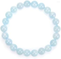 Strand Natural Gemstone Aquamarine Bracelet 7.5 Inch Stretchy Blue Chakra Stones 8mm Beads Healing Crystal Quartz Women Girls Gifts