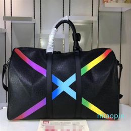 Classic Rainbow X Shape Large Travel Bag Pillow Duffle Bags Luggage Handbag Real Leather Capacity Women Men Sport Shoulder Crossbo255G