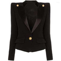 Women's Suits HIGH QUALITY Est 2022 Designer Blazer Jacket Women's Single Button Satin Collar
