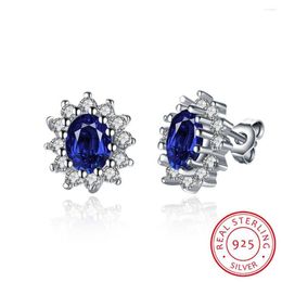 Stud Earrings Natural Birthstone Royal Blue Oval Topaz With Solid 925 Sterling Silver Fine Jewellery For Women Brincos