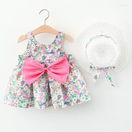 Girl Dresses 2Piece Summer Baby Clothes Korean Cute Print Big Bow Flowers Princess Dress Toddler Born Clothing Set BC2201-1