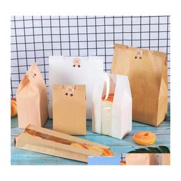 Gift Wrap 50Pcs/Lot White Kraft Paper Bag Toast Bread Packaging Bags With Window Candy Cookie Biscuits Baking Package Drop Delivery Ot1Om