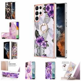 28designs Metal Finger Ring Holder Soft TPU Cases For Iphone 15 14 13 Pro Max 12 11 XR XS X 8 7 Samsung S23 Plus Ultra FE Geometric Marble IMD Bling Granite Stone Cover