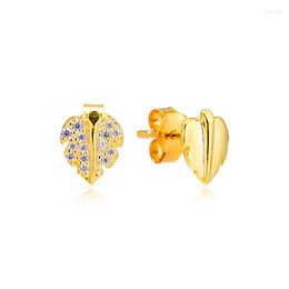 Stud Earrings QANDOCCI 925 Sterling Silver Earring Shine Shining & Sparkling Leaf For Women Original Fashion Jewelry Pendientes