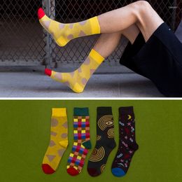 Men's Socks 4 Pairs/lot Mens Street Skateboard Personality High Fall Winter Cotton Sock Set Long Soks Fashion Trend Sox