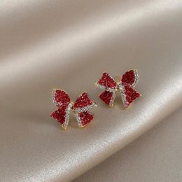 Stud Earrings 2022 Sexy Red Stone Bow For Woman Fashion Jewelry Gothic Accessories Party Girl's Unusual