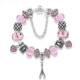 Charm Bracelets Tower Pendant for Girls Valentine's Day Gift Big Hole Crystal Beaded Hand String