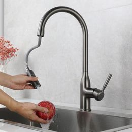 Kitchen Faucets ULA Faucet Stainless Steel Pull Out Spout 360 Rotate Deck Mount Cold Water Sink Mixer Taps No Hoses