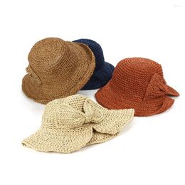 Hats Summer Kids Girls Hand-woven Straw Big Bow Color Matching Headdress Foldable Sun Hat Fashion