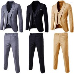 Men's Suits Stylish Groom Suit Pockets Four Seasons Buttons Cuff Blazer Zipper Trousers Men Pants 1 Set