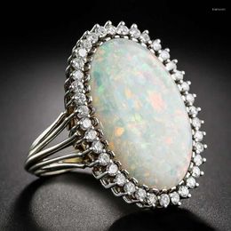 Wedding Rings SHUANGR Vintage Antique Silver Color Colorful Opal Crystal Stone Carve For Women Men Bohemian Jewelry