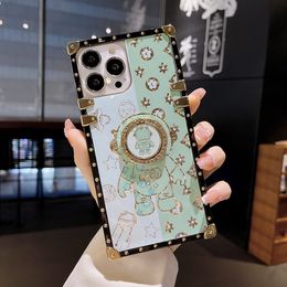 YEZHOU2 designer unique phone case For iphone 14 13 12 11 pro max apple Cute Outer Space Astronauts Electroplated Square with Stand Protective cover