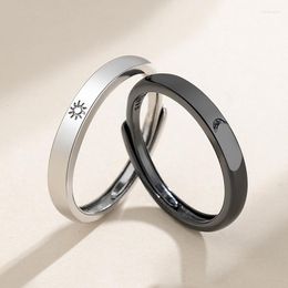 Wedding Rings Fashion Stainless Steel Couple Ring Silver Plated Sun Moon Adjustable Open Jewellery For Women Men Anniversary Gifts