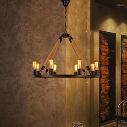 Pendant Lamps Loft Industrial Iron Art American Style Retro Rope Restaurant Coffee Shop Cyber Cafe Clothing Point Creative Chandelier