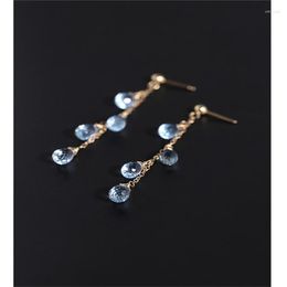 Dangle Earrings DAIMI Sky Blue Topaz Female Gemstones Genuine Yellow 14K Gold Injection Tassel Ear Line Gift Customization